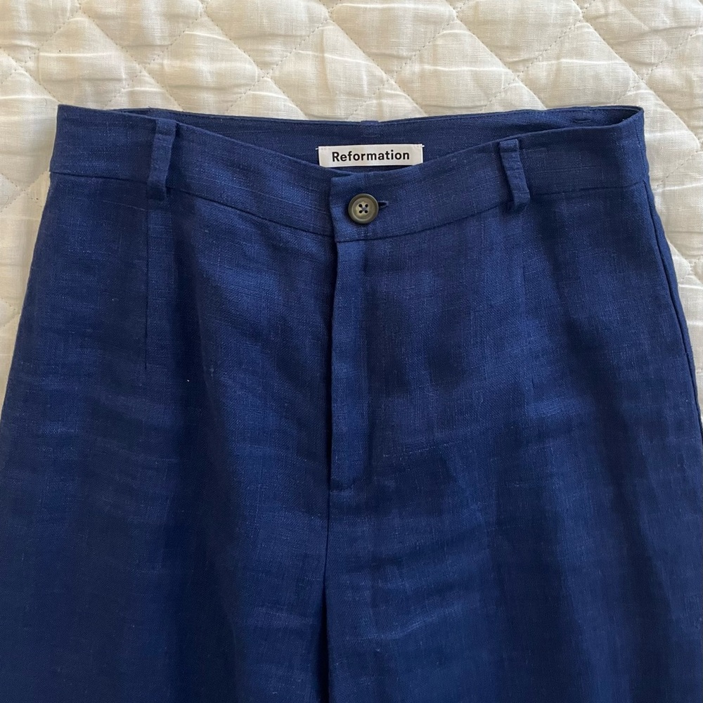 Reformation Blue Linen Culottes, Size 0